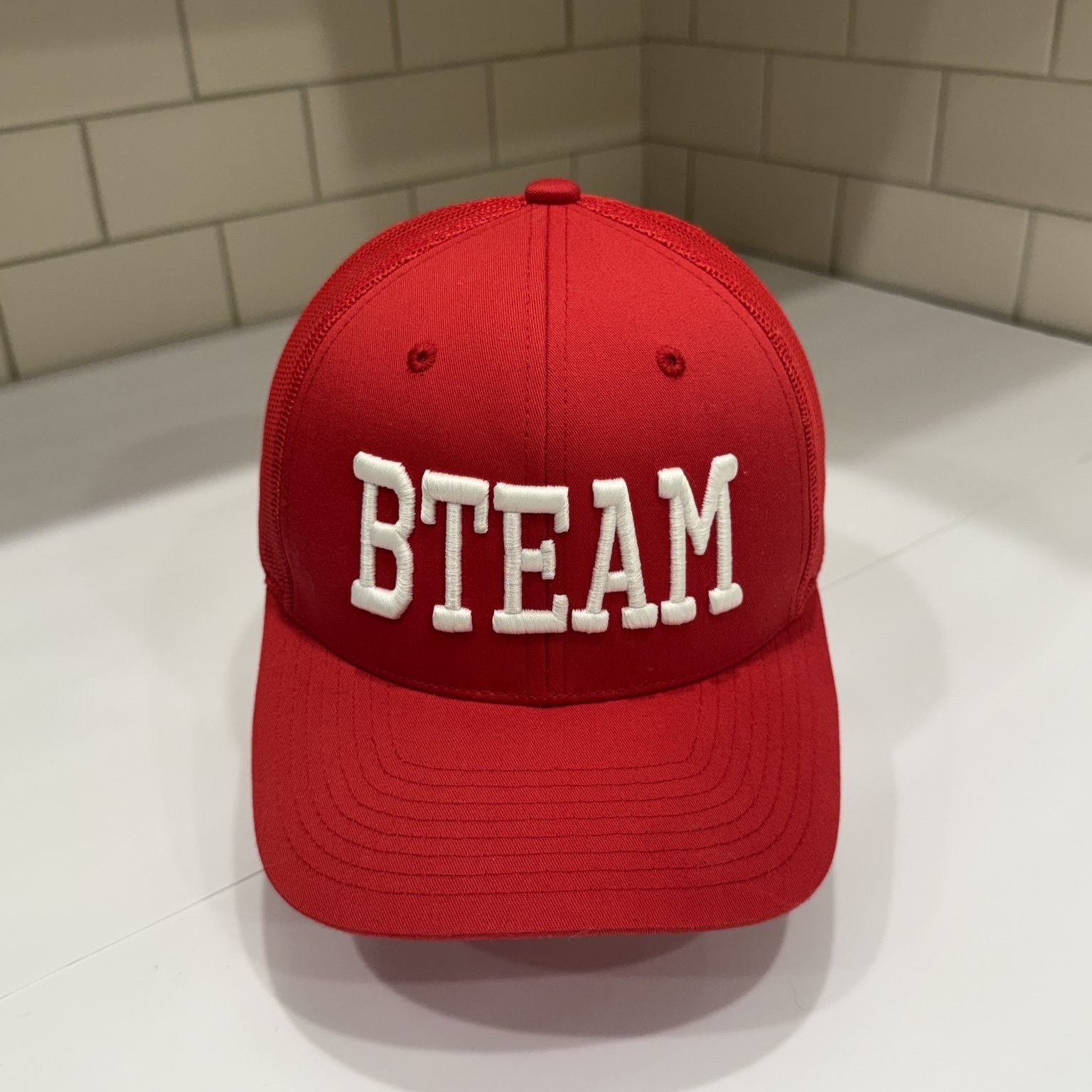 B Team Red Trucker Hat Yupoong Classics Snapback Mesh Cap Adjustable